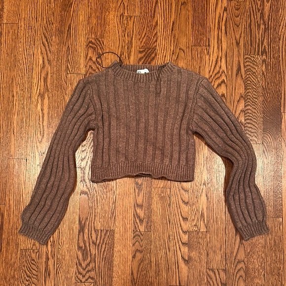 Zara Brown Crew Neck Sweater with Ribbed Knit - Picture 1 of 1